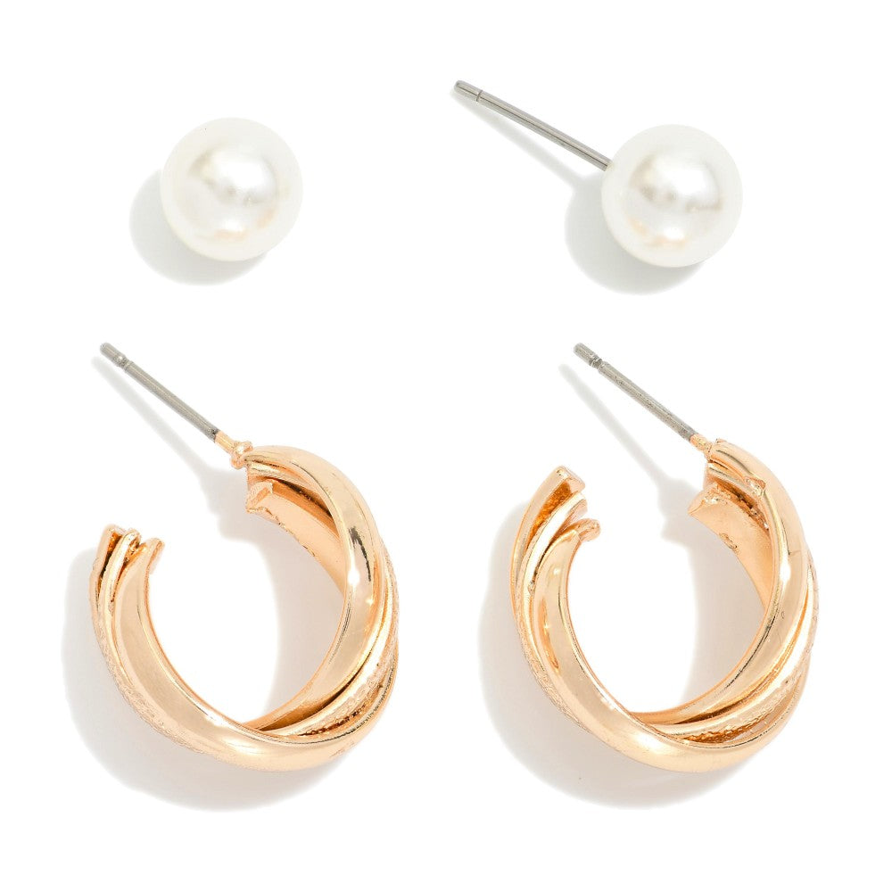 GOLD TWISTED HOOP WITH PEARLS