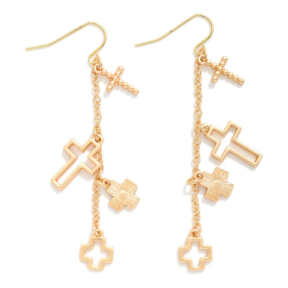 GOLD CROSS DANGLE EARRINGS