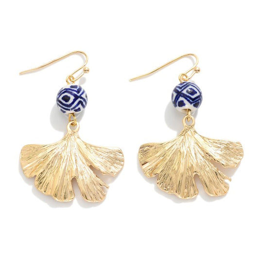 GOLD LEAF EARRINGS WITH CHINOISERIE BEAD