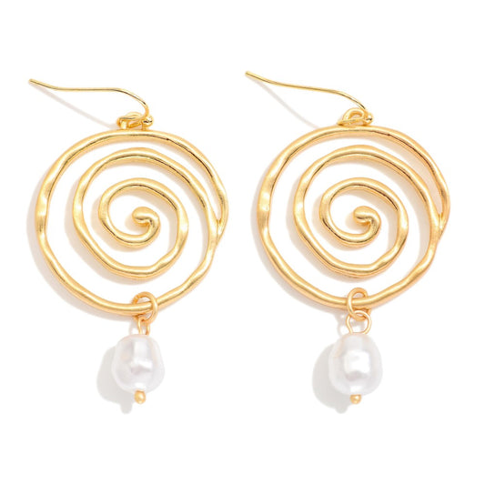 SWIRL WITH PEARL GOLD EARRINGS
