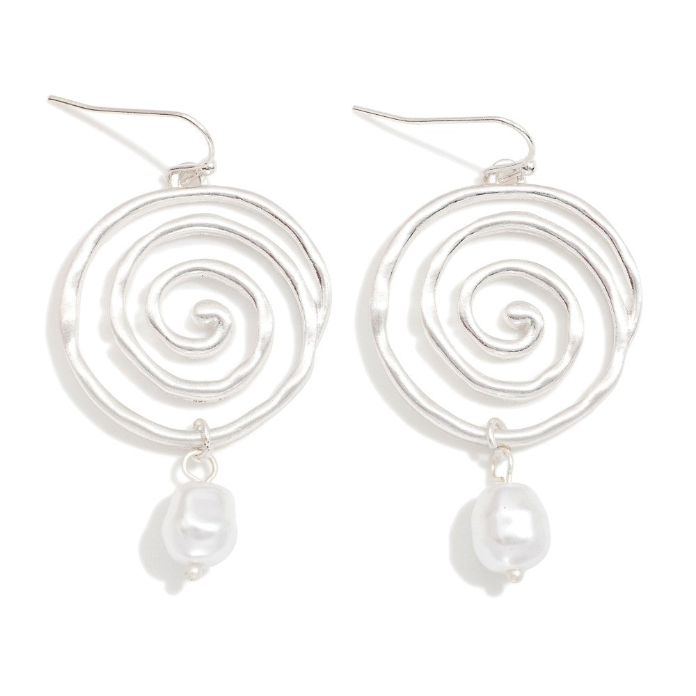 SWIRL WITH PEARL SILVER EARRINGS
