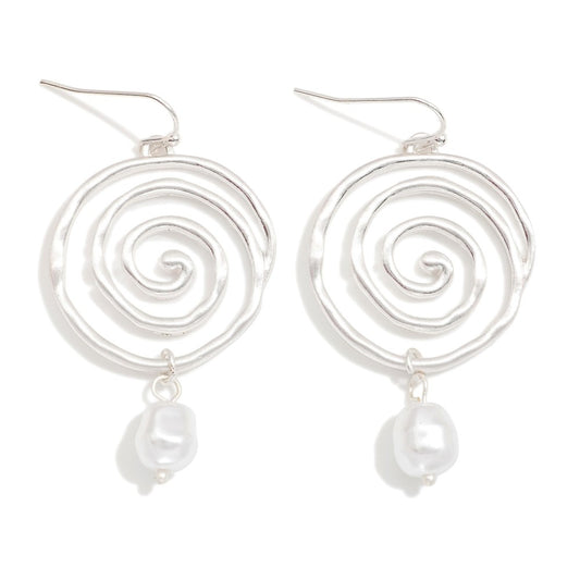 SWIRL WITH PEARL SILVER EARRINGS