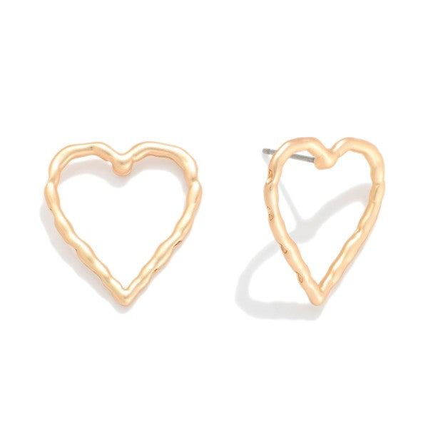 Hammered Metal Heart Post Drop Earrings