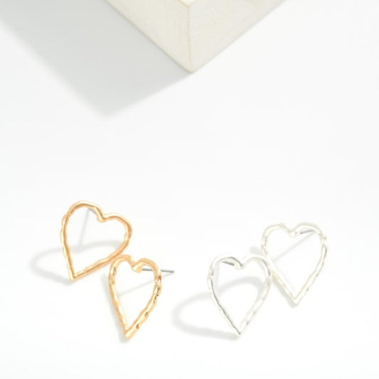Hammered Metal Heart Post Drop Earrings