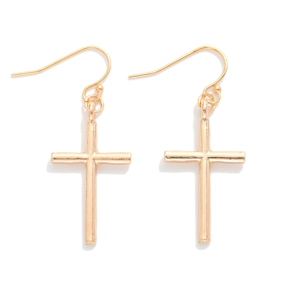 GOLD HANGING CROSS EARRINGS