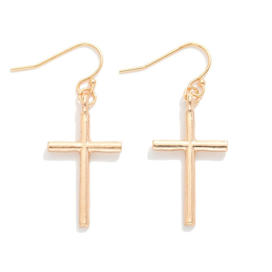 GOLD HANGING CROSS EARRINGS