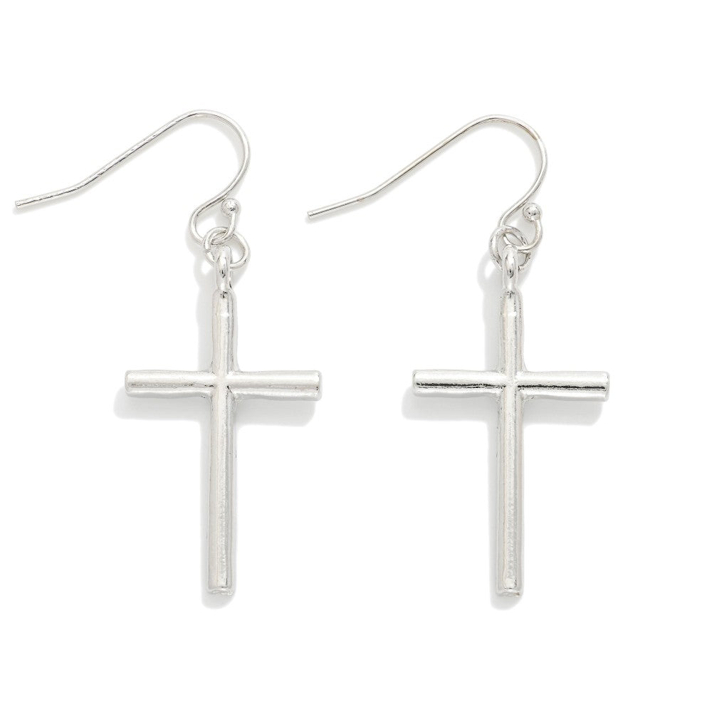 SILVER HANGING CROSS EARRINGS