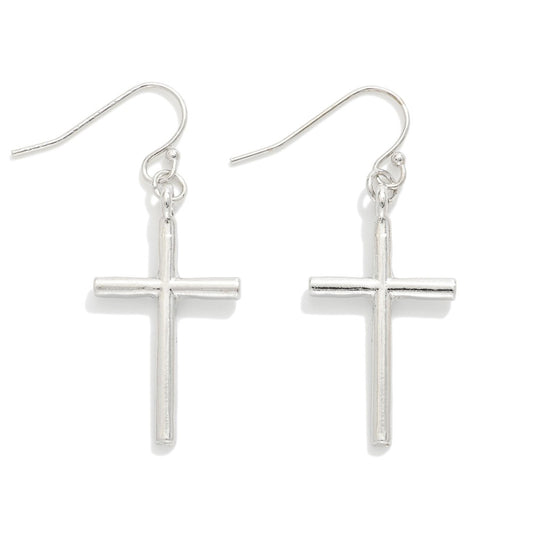 SILVER HANGING CROSS EARRINGS