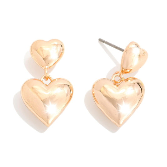 GOLD PUFFY HEART DROP EARRINGS