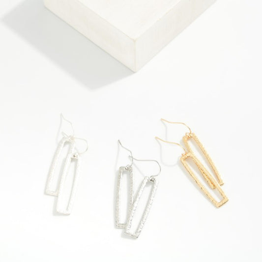 Hammered Metal Rectangle Drop Earrings