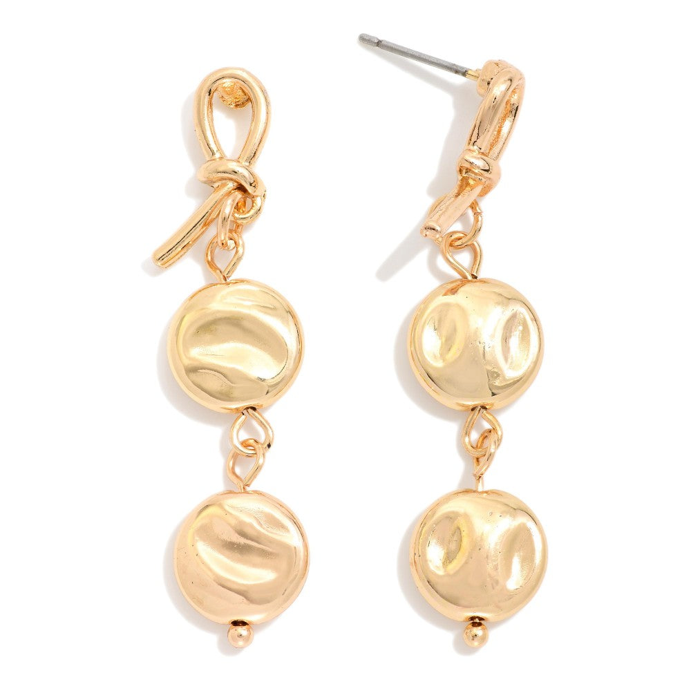 GOLD FLAT HAMMERED CIRCLES DROP EARRINGS