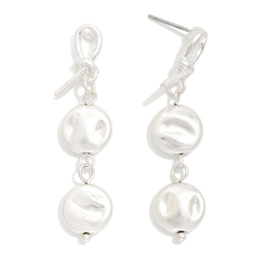 SILVER FLAT HAMMERED CIRCLES DROP EARRINGS