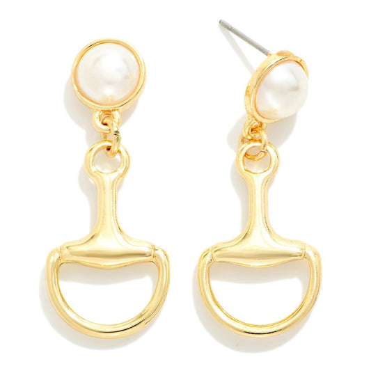 HORSEBIT & PEARL EARRINGS - GOLD