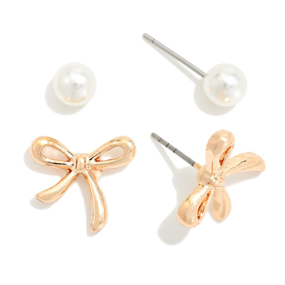 Pearl & Bow set earrings - Gold