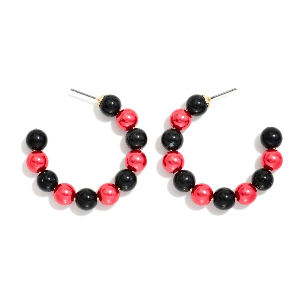 Metallic Beaded Game Day Earrings - red/black