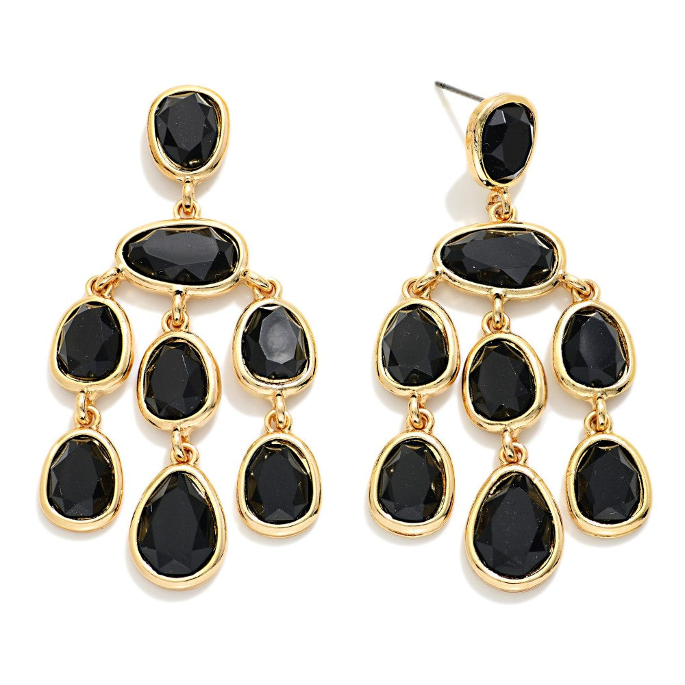 Rhinestone Drop Earrings - Black/Gold