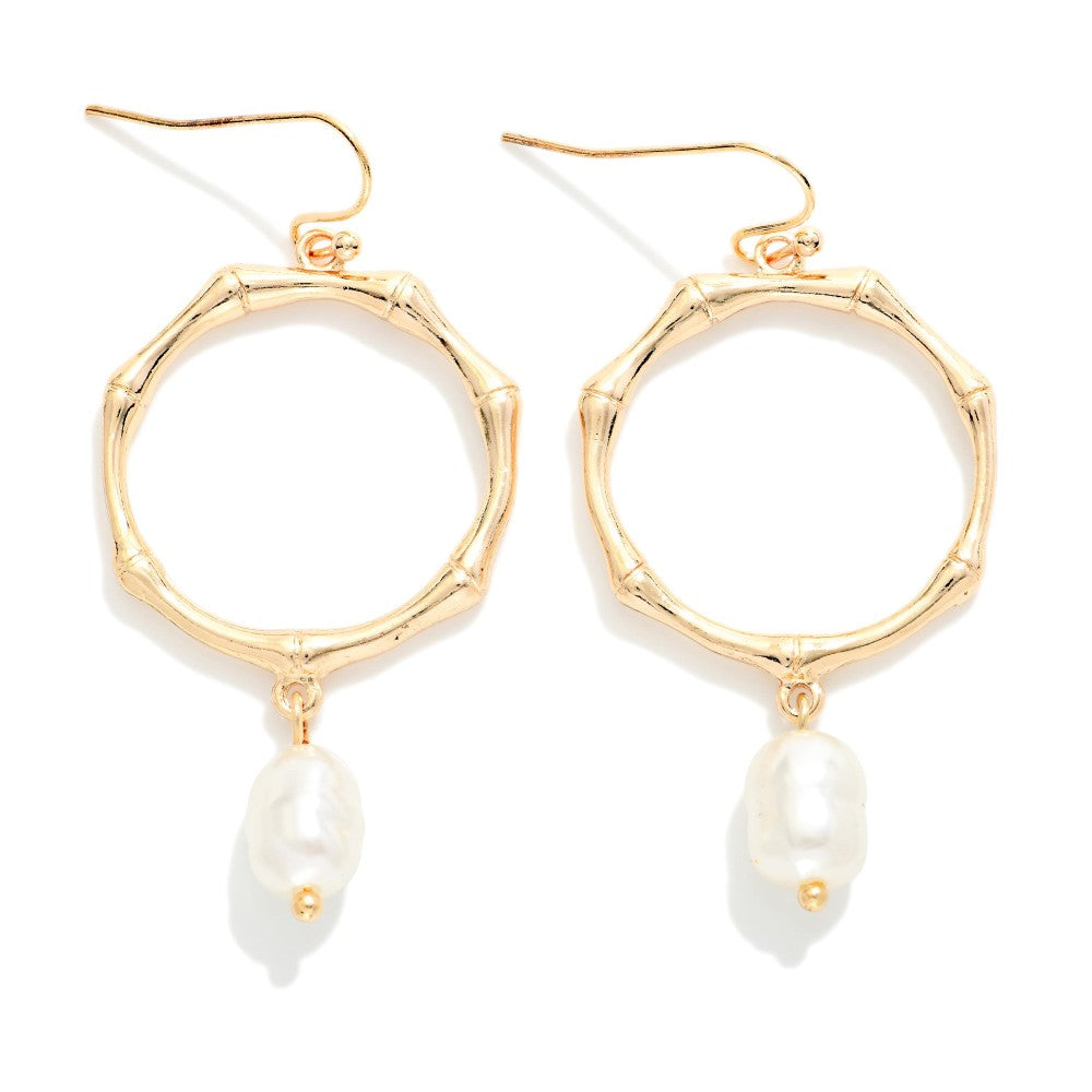 Hoop Drop Pearl Earrings - Gold