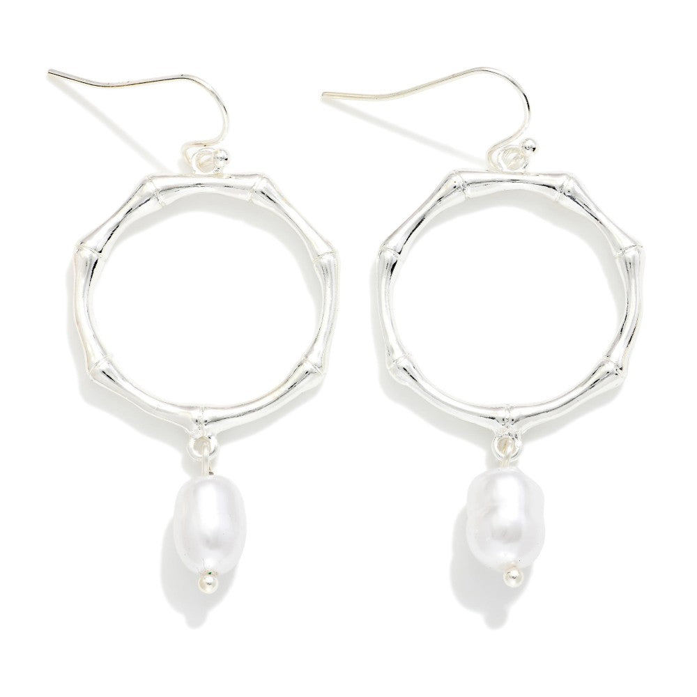 Hoop Drop Pearl Earrings - Silver