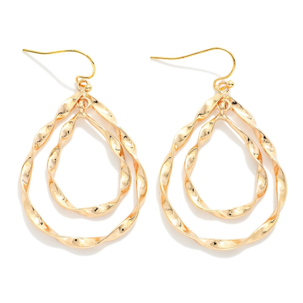 Twisted Metal Teardrop Earrings - gold