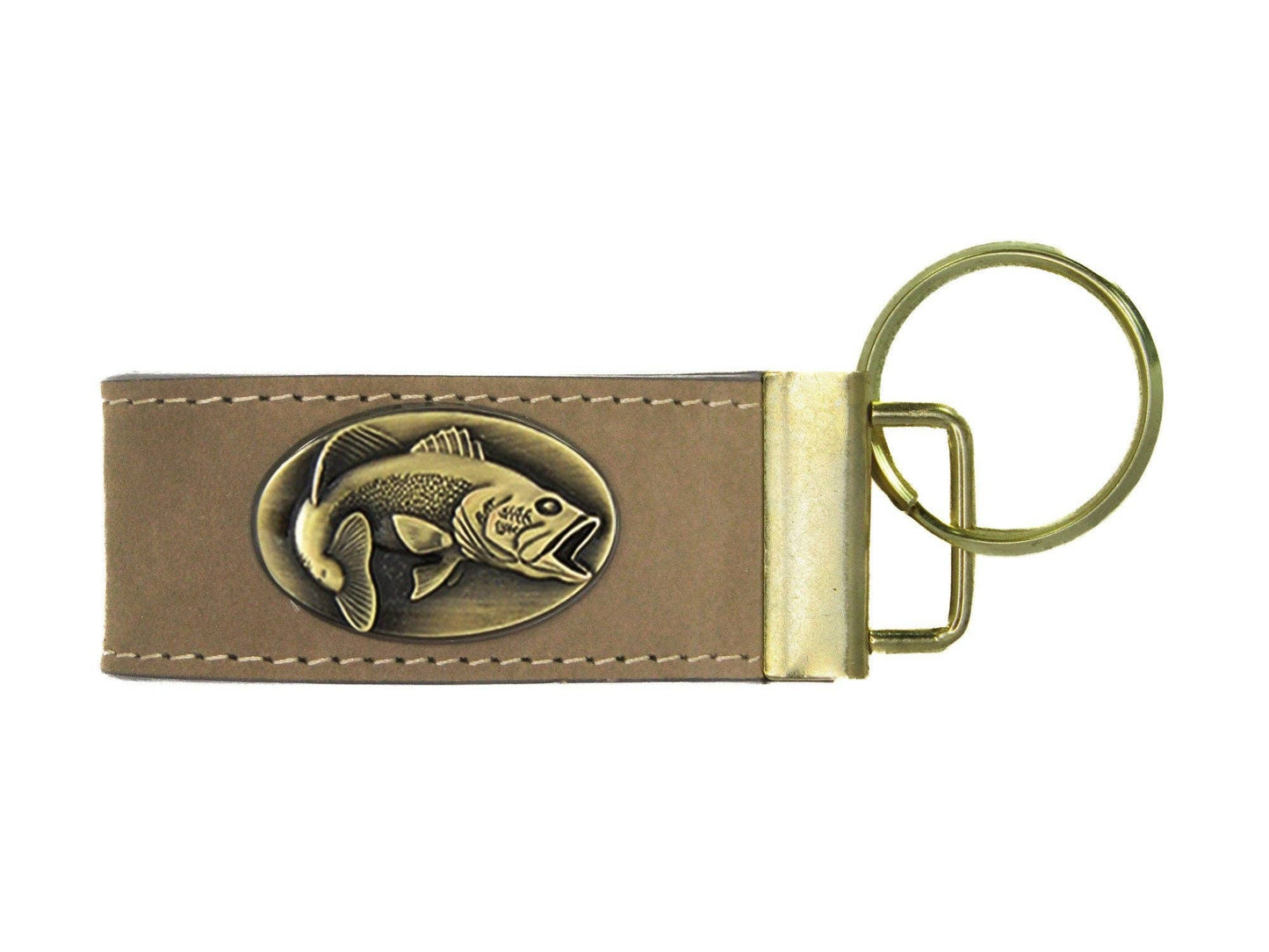 Leather Loop Key Fob. Crazyhorse Full Grain Leather With Antique Brass Logo. Bass, Dog, Deer, Mallard