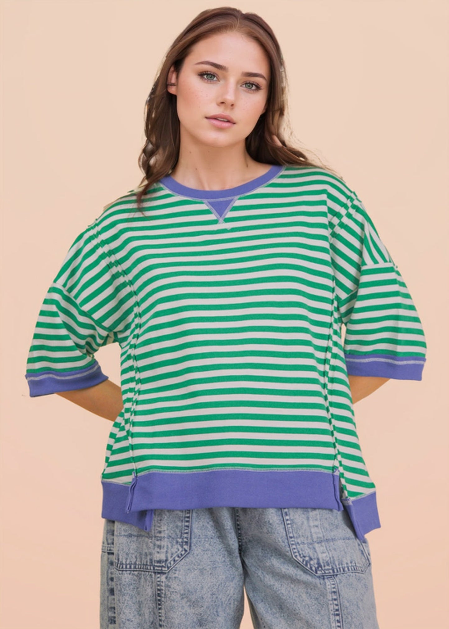 CARLEE TOP - KELLY GREEN/ CREAM