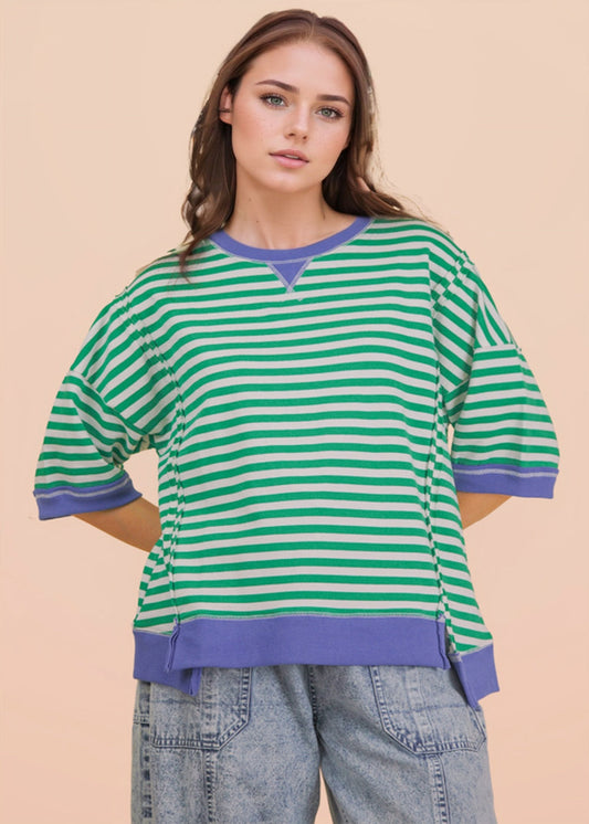 CARLEE TOP - KELLY GREEN/ CREAM