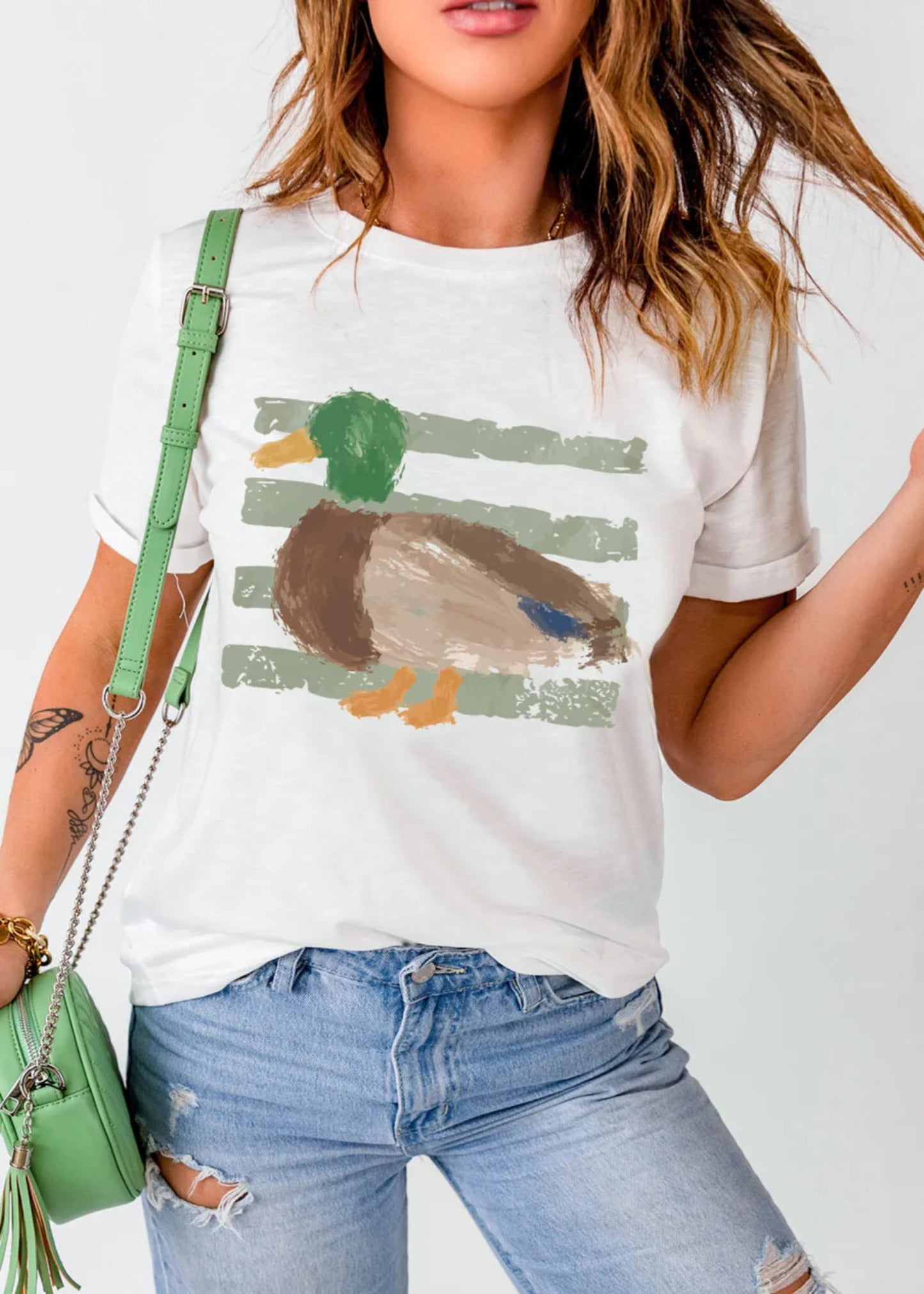 WHITE WESTERN DUCK GRAPHIC T-SHIRT