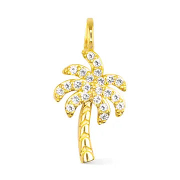 Cz Palm Tree Necklace Charm - Gold