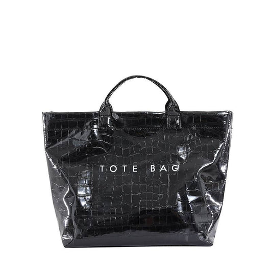 Crocodile Embossed Tote Bag PVC Handbag: Black / M