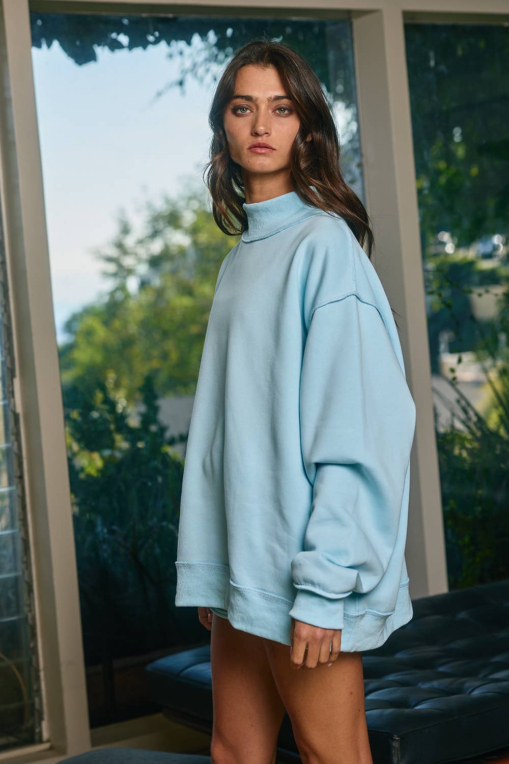 Solid Reversible Mock Neck Sweatshirt Top