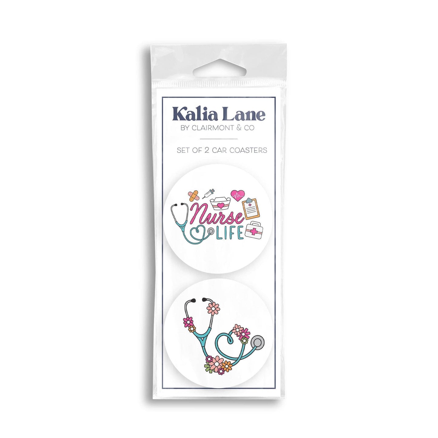 Car Coaster 2-Pack Kalia Lane-Nurse Life & Floral Stethoscope