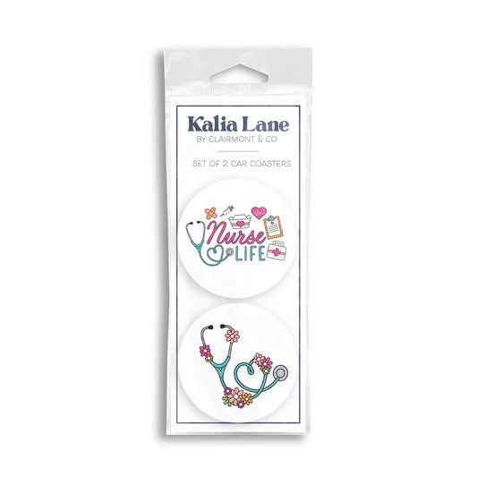 Car Coaster 2-Pack Kalia Lane-Nurse Life & Floral Stethoscope