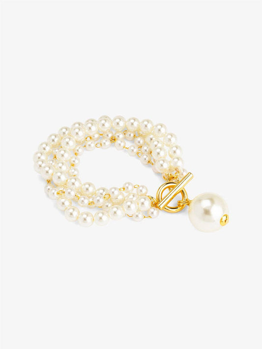 Multistrand Pearl Charm Toggle Bracelet