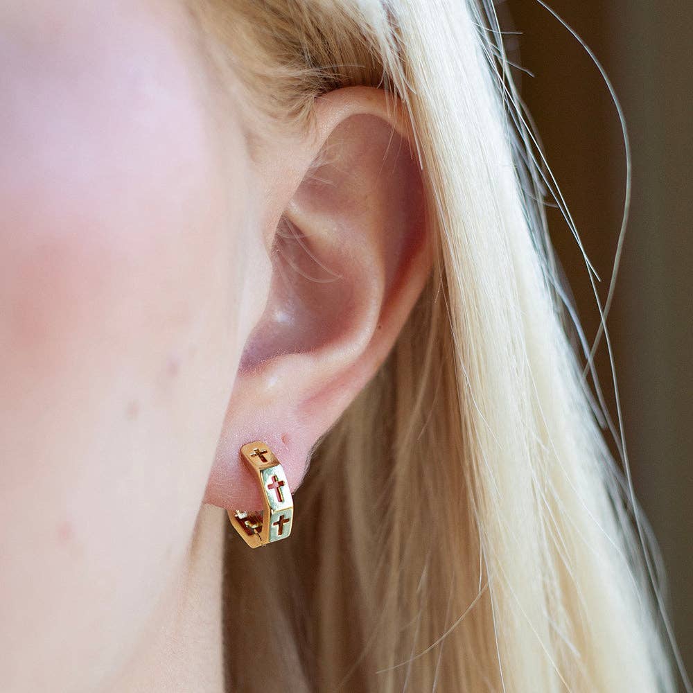 Gilded Gold Earrings-Octagon Cross | Hoop Earrings for Women