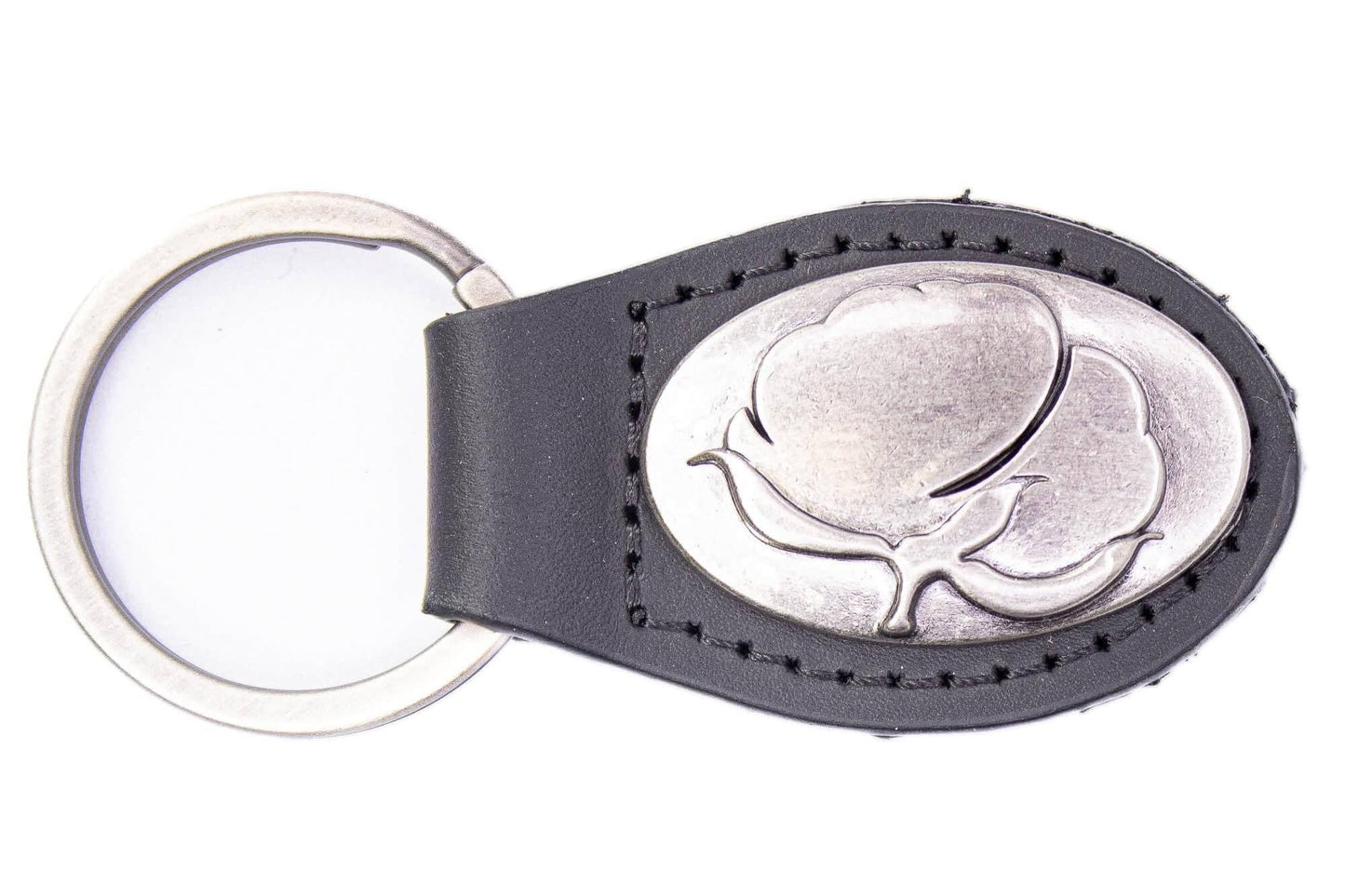 Cotton Boll Oval Leather Keychain