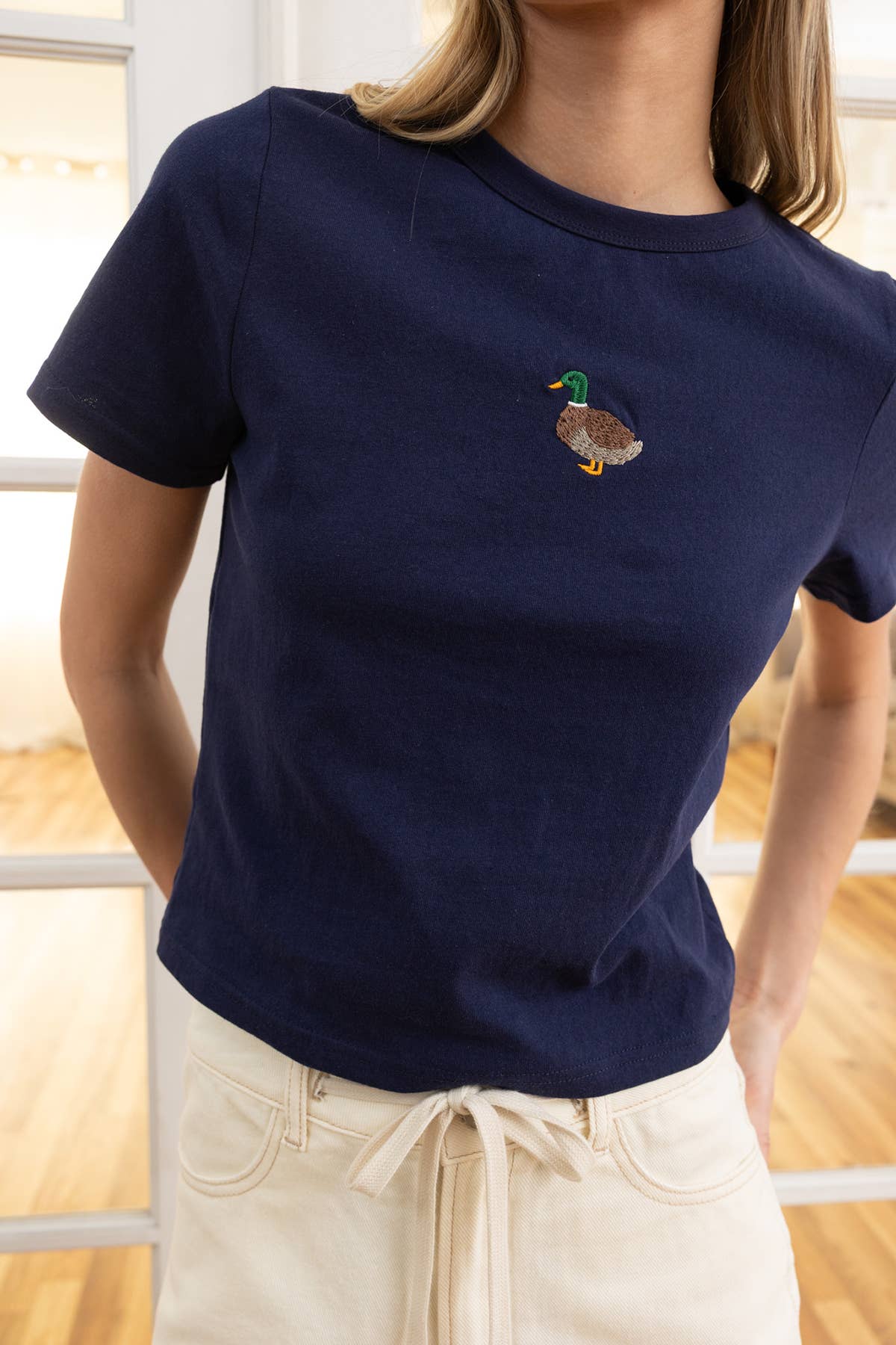 MINI DUCK EMBROIDERED TEE - NAVY