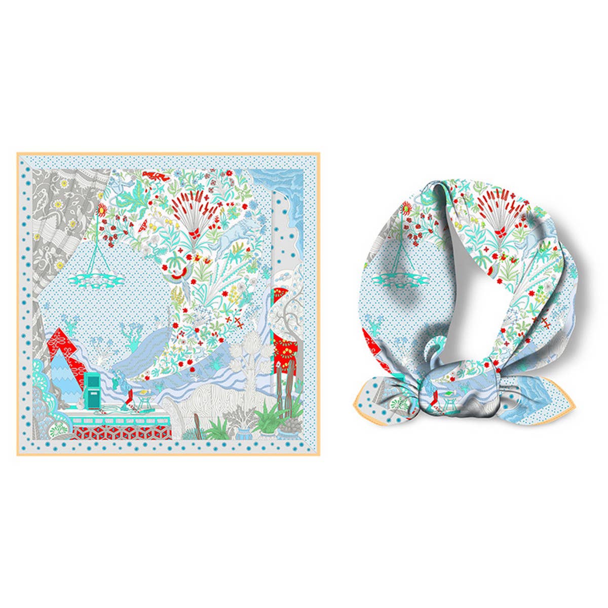 Silk Feel Square Scarf Necklace