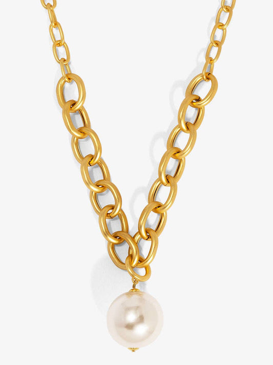 Oval Link Pearl Charm Collar Necklace