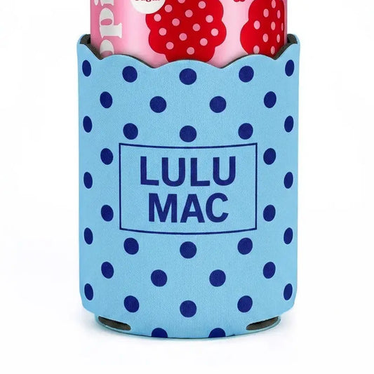 BLUE AND NAVY POLKA DOT CAN KOOZIE