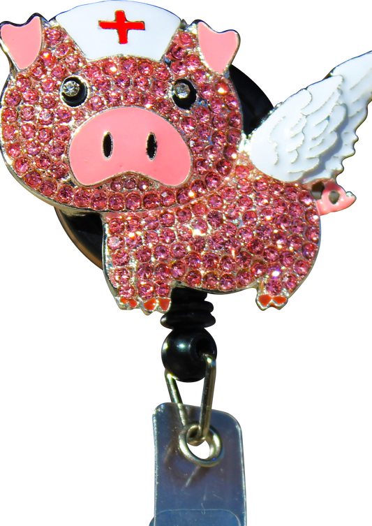 Flying Nurse Pig Sparkle And Shine Badge Reel