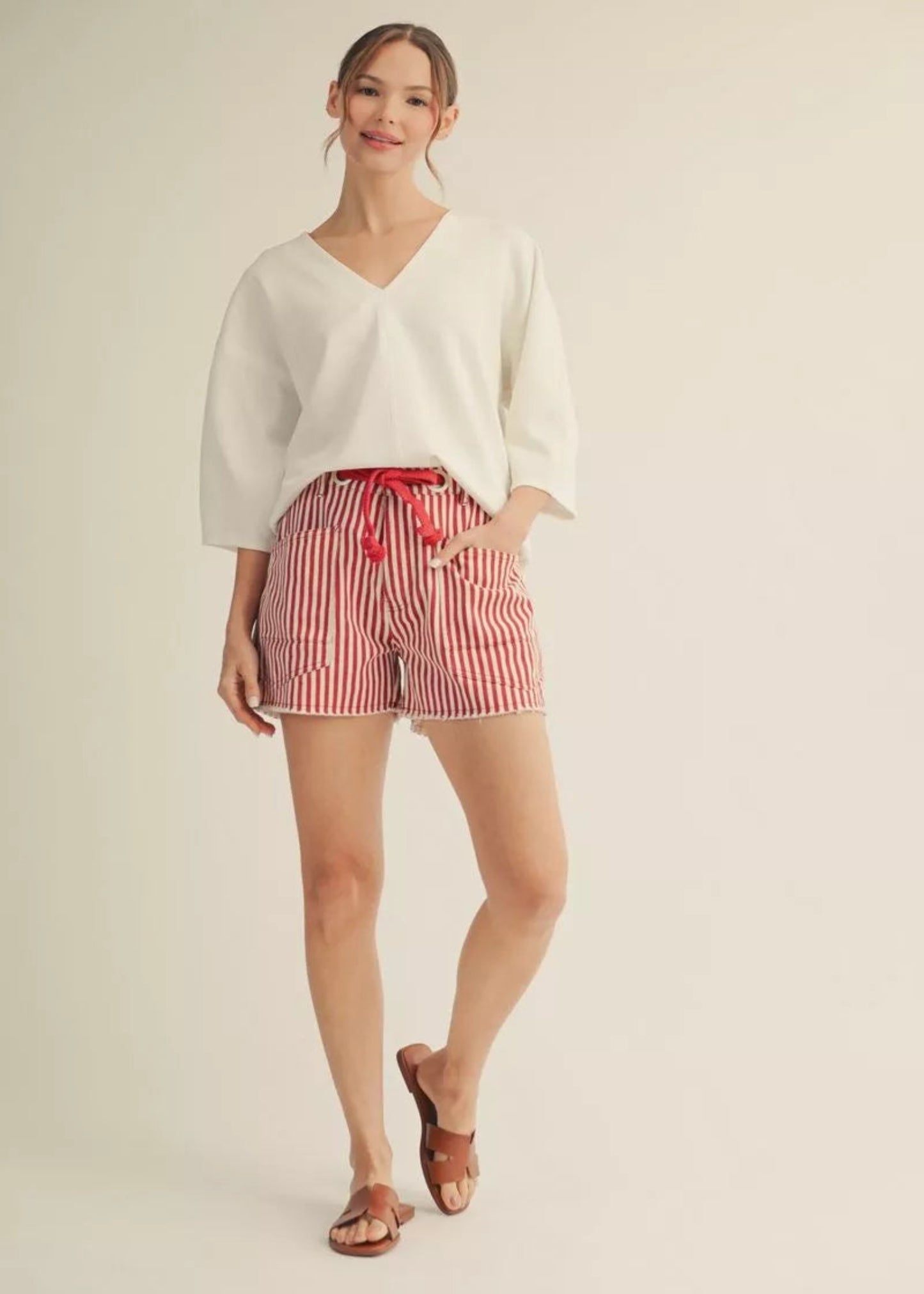 COASTAL STRIPED SHORTS - RED