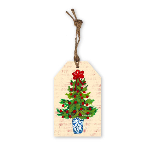 Blue Willow Red Ribbon Tree Ornament