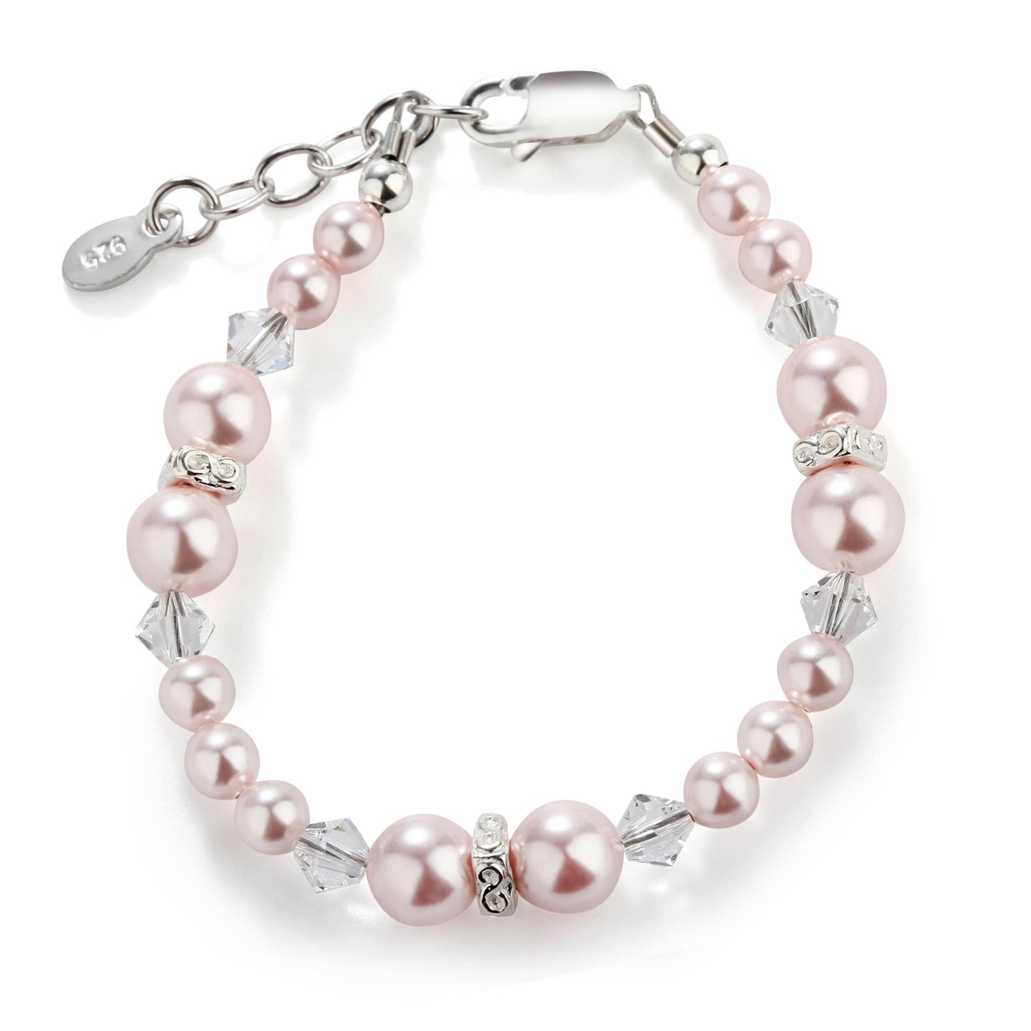 Girls Sterling Silver Pink Pearl Baby & Children's Bracelet Medium 1-5 Years