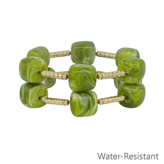 Green Beaded Set of 2 16MM Beaded Stretch Bracelets