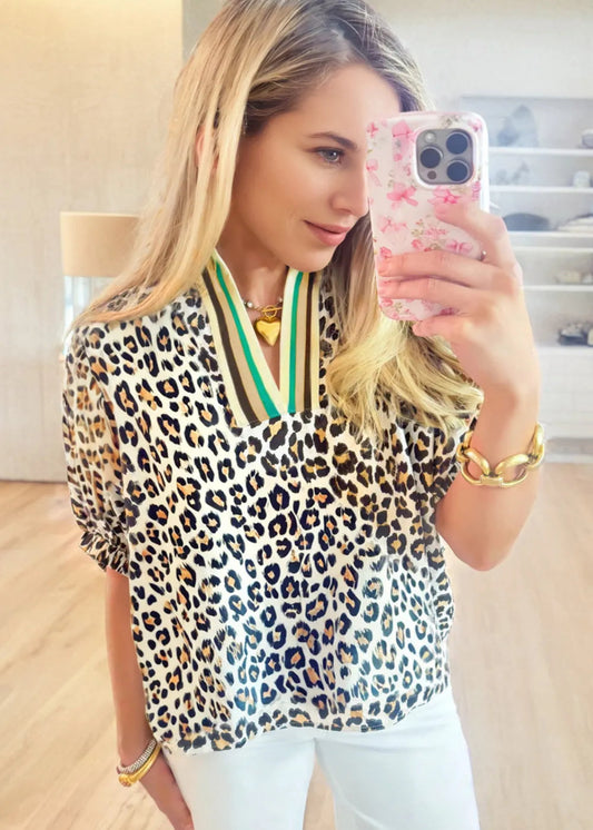 JASMINE TOP - KHAKI LEOPARD