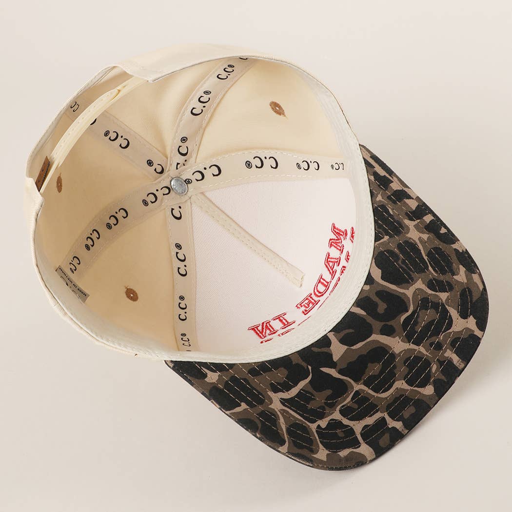 MADE IN AMERICA 3D EMBROIDERED TWO TONE LEOPARD BRIM TRUCKER HAT