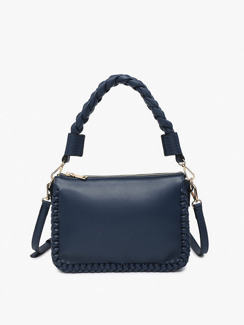 Judith Whipstitch Trim Shoulder Bag w/ Braided Handle: Navy