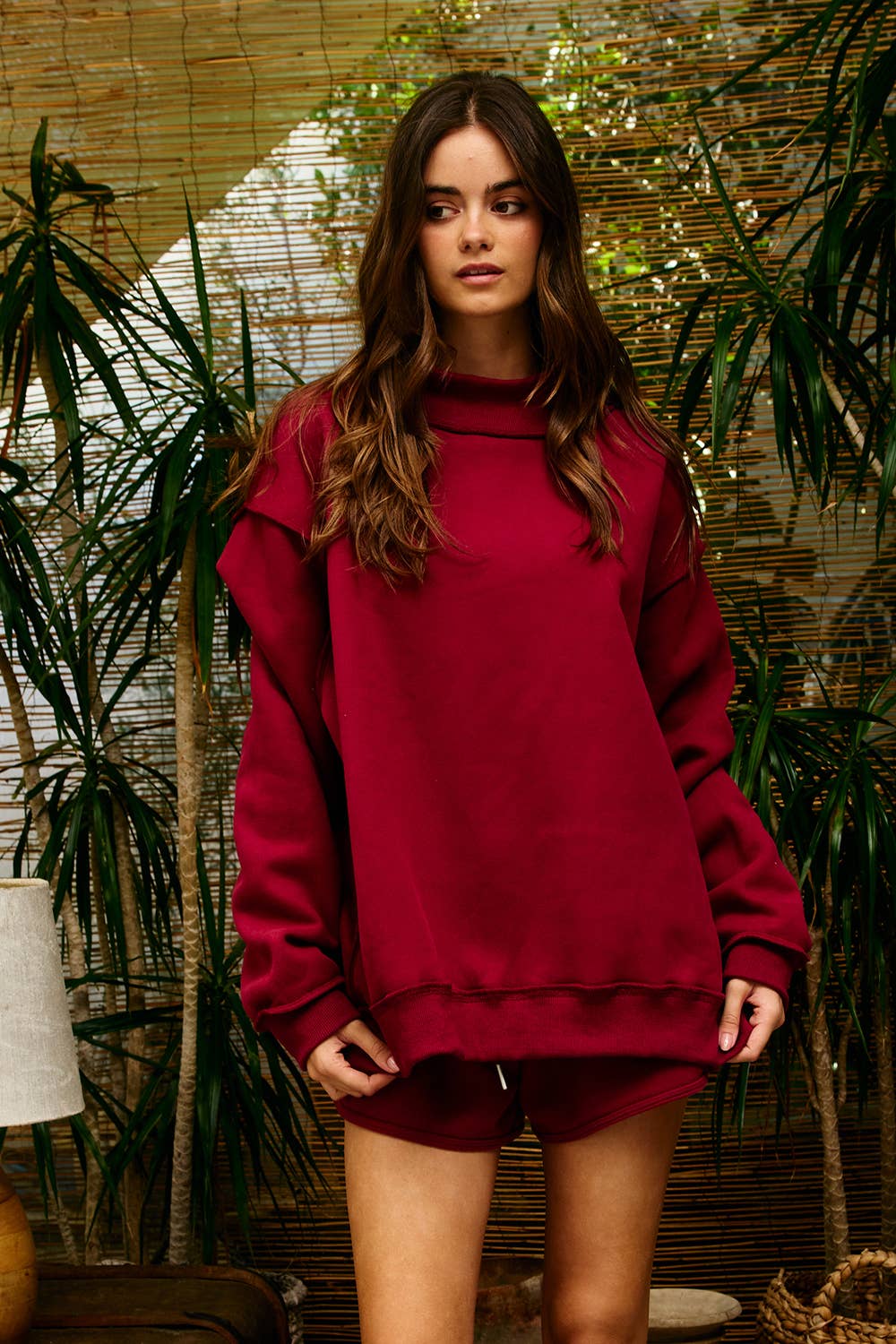 Solid Reversible Mock Neck Sweatshirt Top