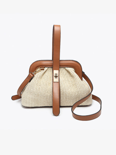 TWIST-LOCK STRAW SATCHEL: NATURAL BROWN