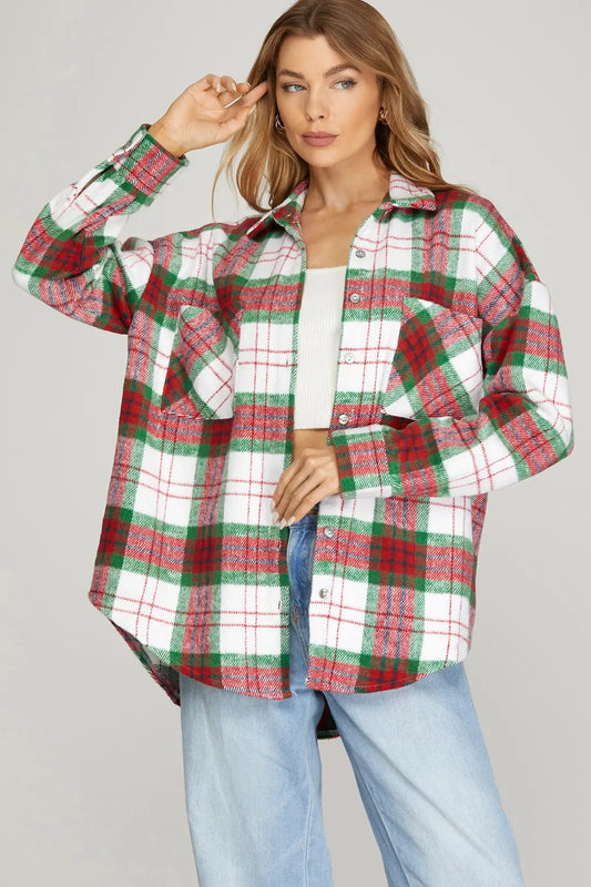 PLAID SHACKET - RED/GREEN